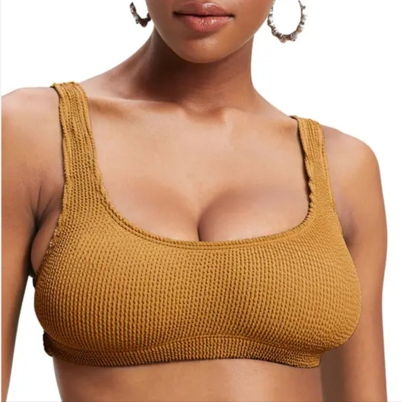 NWT Good American Always Fits Scoop Neck Bikini Top Brown 1/2 Small/Medi… - Picture 1 of 6